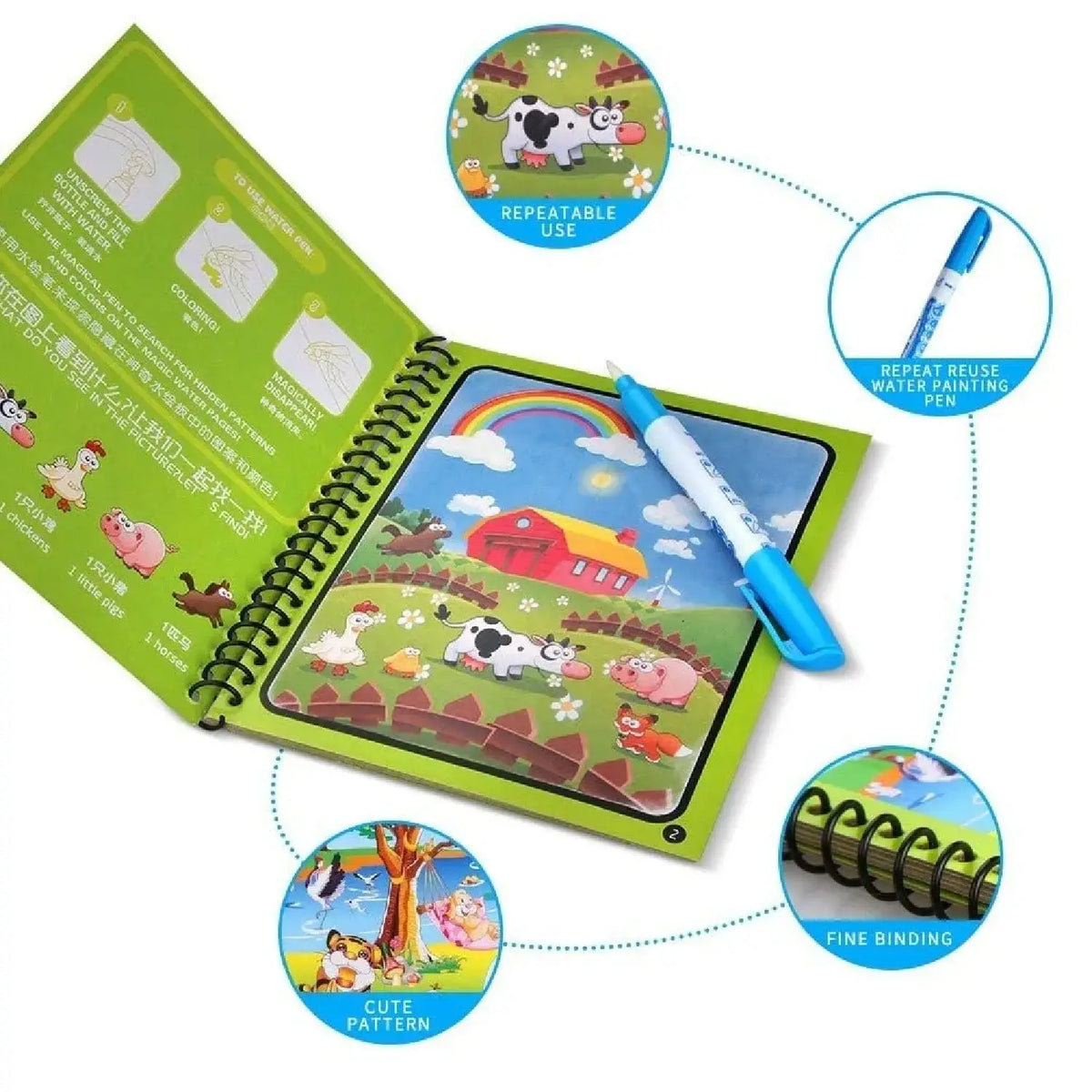 Magic Water Quick Dry Book Water Coloring Book Doodle With Magic Pen Painting Board HP DD