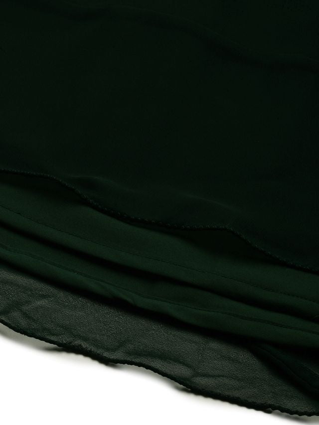 Bollywood Vogue Ready To Wear Bottle Green N Yellow Halter Neck Gown