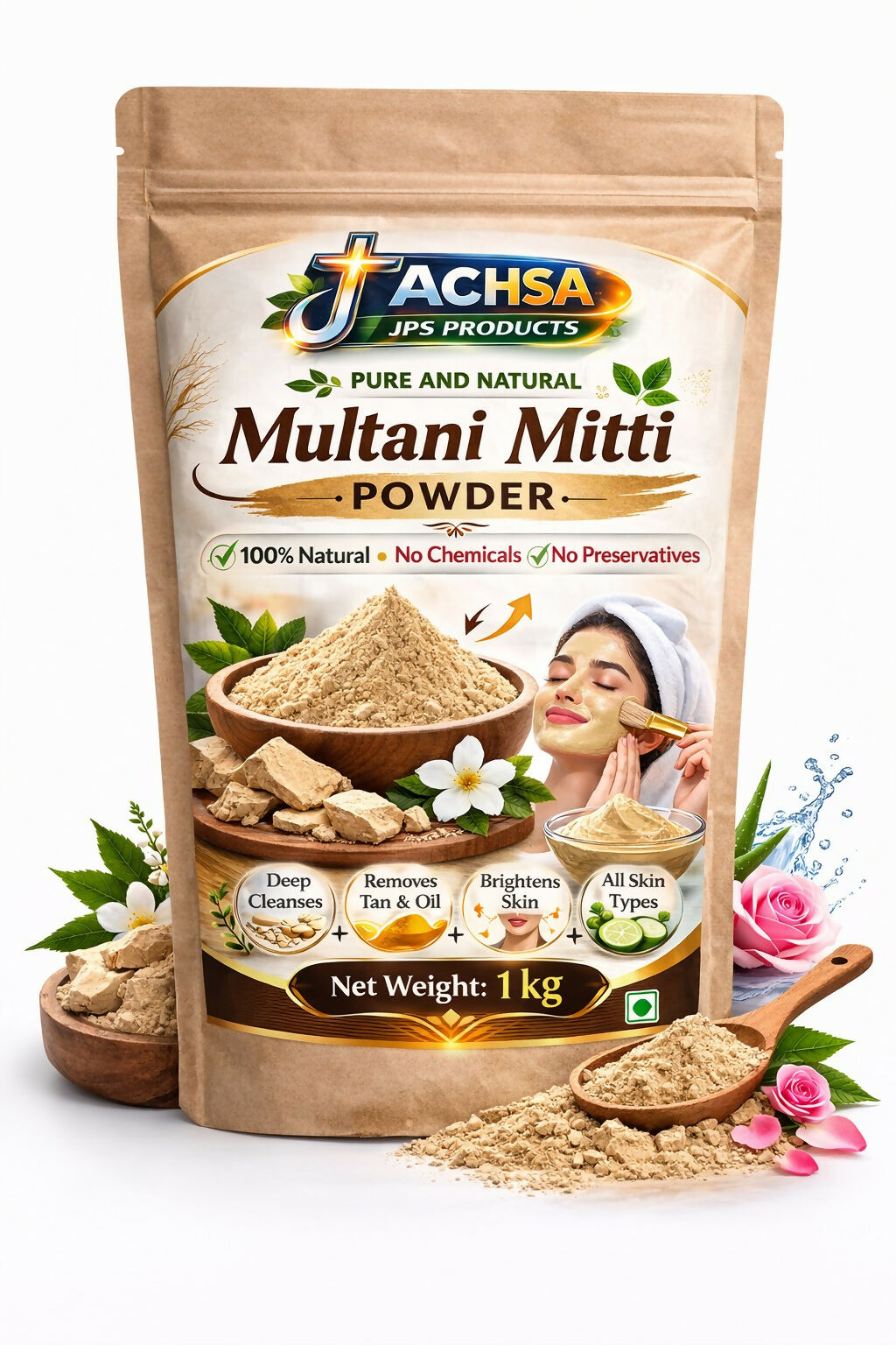 JPS Products Multani Mitti Powder – Natural Fuller’s Earth Face Mask for Deep Cleansing & Oil Control JPS PRODUCTS (ACHSA)