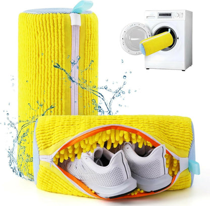 Reusable Shoe Washing Bag for Washing Machine & Dryer Invisible Zipper Side-Opening Laundry Bag for Sneakers & Shoes (Yellow, 1 Piece)