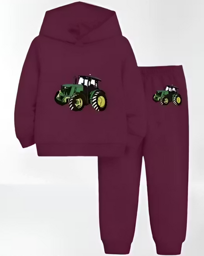 Mini Field Rider Maroon Hooded Top & Bottom Set Luck Fashion