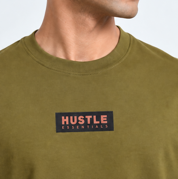 HUSTLE Men's Crew Neck Oversize T-shirt - Khaki Olive