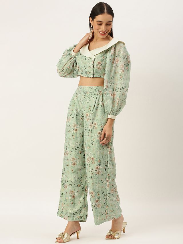 Bollywood Vogue Ready To Wear Green Muslin Digital Printed Co ords Set