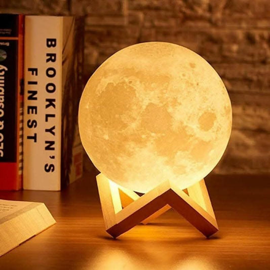 7Colour Moon Lamp with Wooden Stand for Bedroom and Home(16CM) - HalfPe