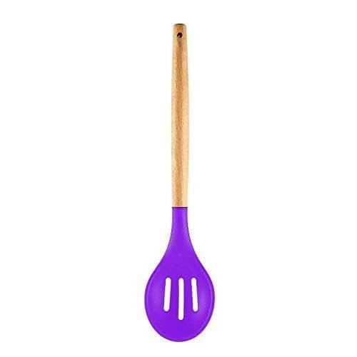 P-Plus International Silicone Cooking Spoon BPA Free 480°F Heat-Resistant Rubber Non-Stick Slotted Spoon for Mixing (Purple) - HalfPe