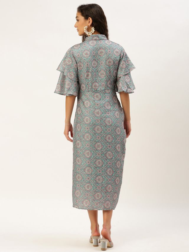 Bollywood Vogue Ready To Wear Multicolored Printed Modal Satin Pleated Dress