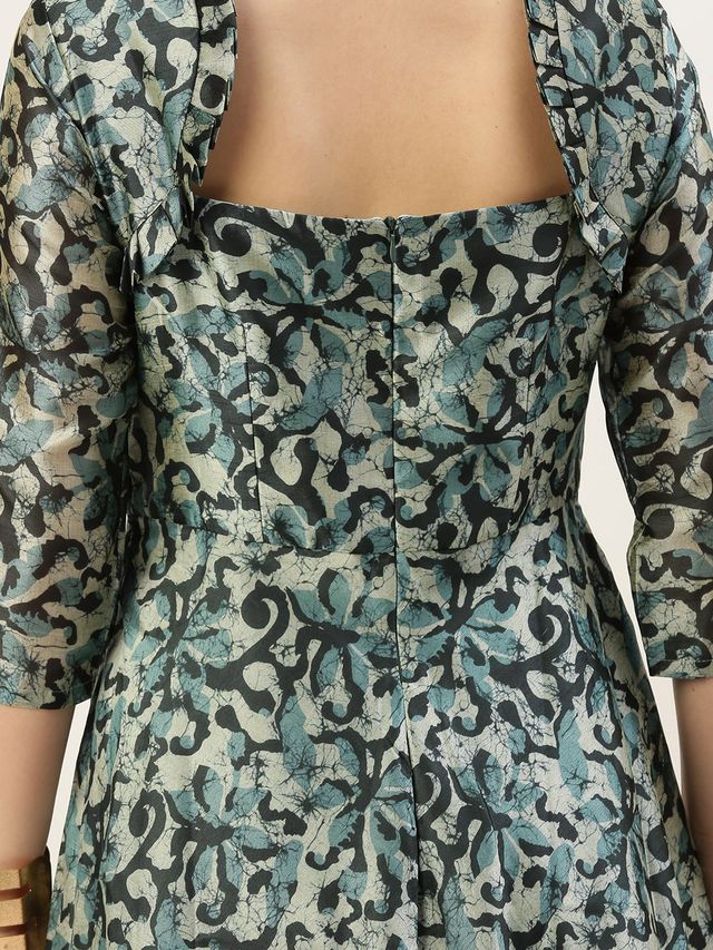 Bollywood Vogue Ready To Wear Sage Green Digital Printed Maxi Dress