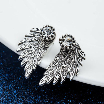 Heavenly Elegance: Angel Wing Stud Earrings with Crystal Accents Set of 3