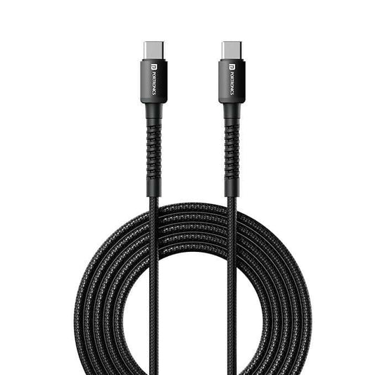 Portronics Konnect X 60W Type C to Type C Unbreakable Nylon Braided Cable, 1M Fast Charging Cable for iPhone 15 series, iPad, Samsung Galaxy & other Type C Devices - HalfPe