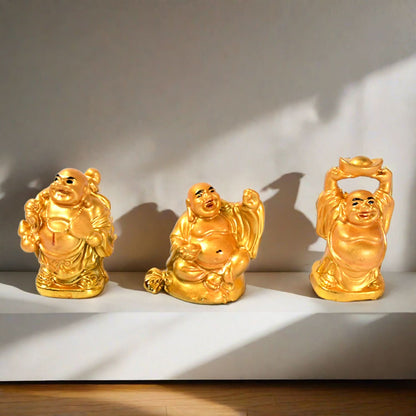 Golden Laughing Buddha Statue Set – 6 Pcs for Happiness, Wealth & Good Luck Decor