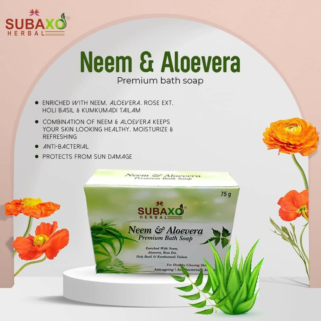 SUBAXO Neem & Aloevera Bath Soap Premium Bath Soap for Glowing Skin Anti Acne & Pimple Fighting Soap (5*75g Each, Pack Of 5) - HalfPe