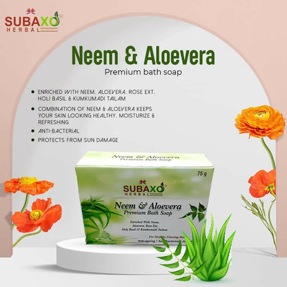 SUBAXO Neem & Aloevera Bath Soap Premium Bath Soap for Glowing Skin Anti Acne & Pimple Fighting Soap (75g Each, Pack Of 2) - HalfPe