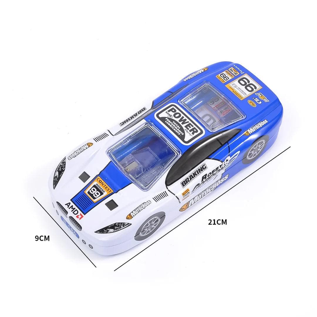 The Art Box Car Shaped Pencil Case Double Layered with 2 Pencils Eraser Sharpner Scale and Multiplication Tables (Blue) - HalfPe