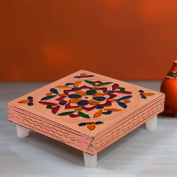 Multicolour Wooden Puja Bajot – Meenakari Chowki for Decor