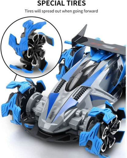 RX Racing 2.4G Stunt Drift RC Car with Spray, Music, Flashing Lights & Explosive Wheels (Blue)