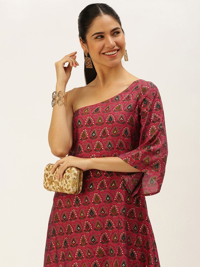 Bollywood Vogue Ready To Wear Pink Chanderi Art Silk Dress