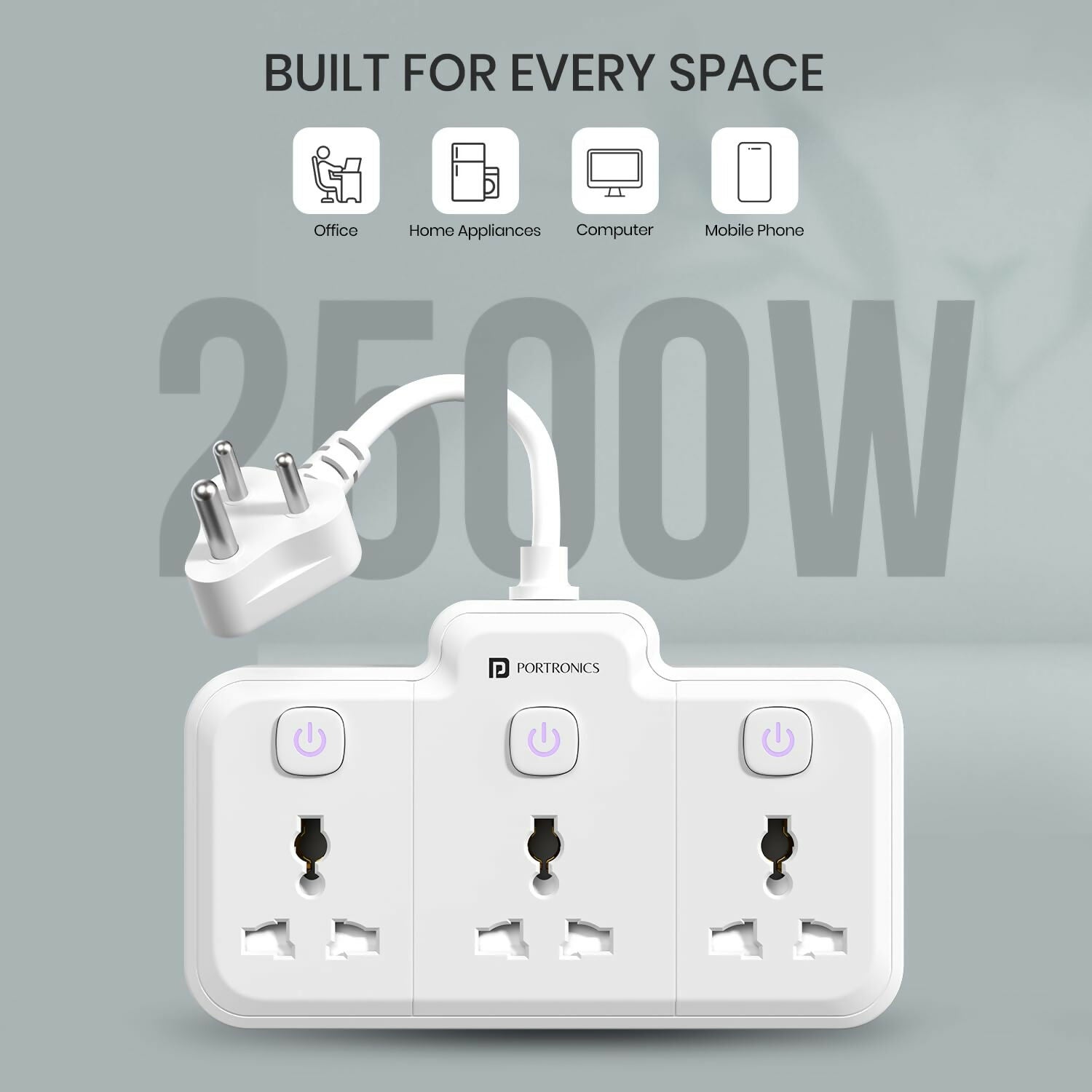 Portronics 2500W Power Plate Nano 3-in-1 Power Extender Halfpe Deals