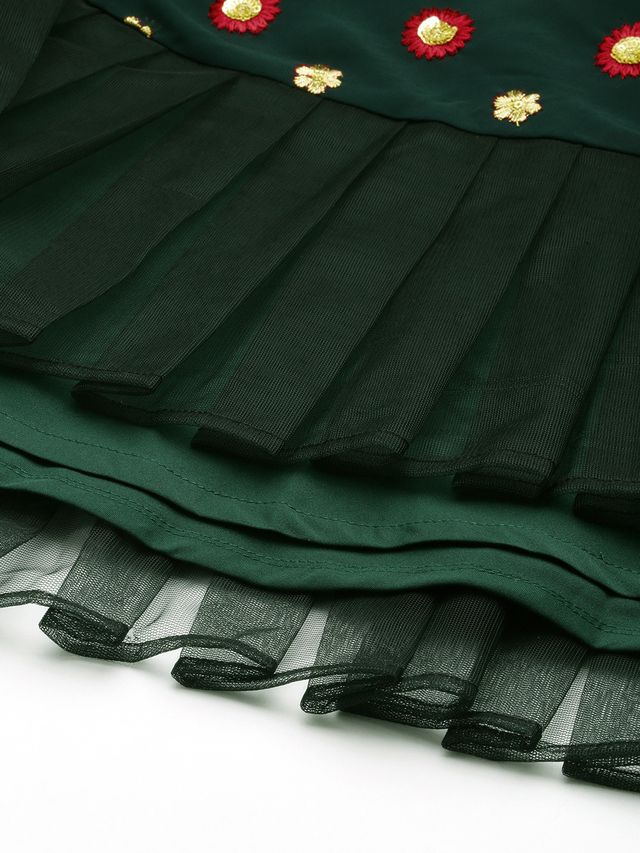 Bollywood Vogue Ready To Wear Green Georgette Embroidered Dress