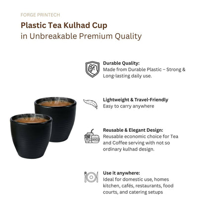 Unbreakable Kulhad Tea Cup Set of 6, 150 ml, Black, Serve Tea and Coffee in desi kulhar Cup