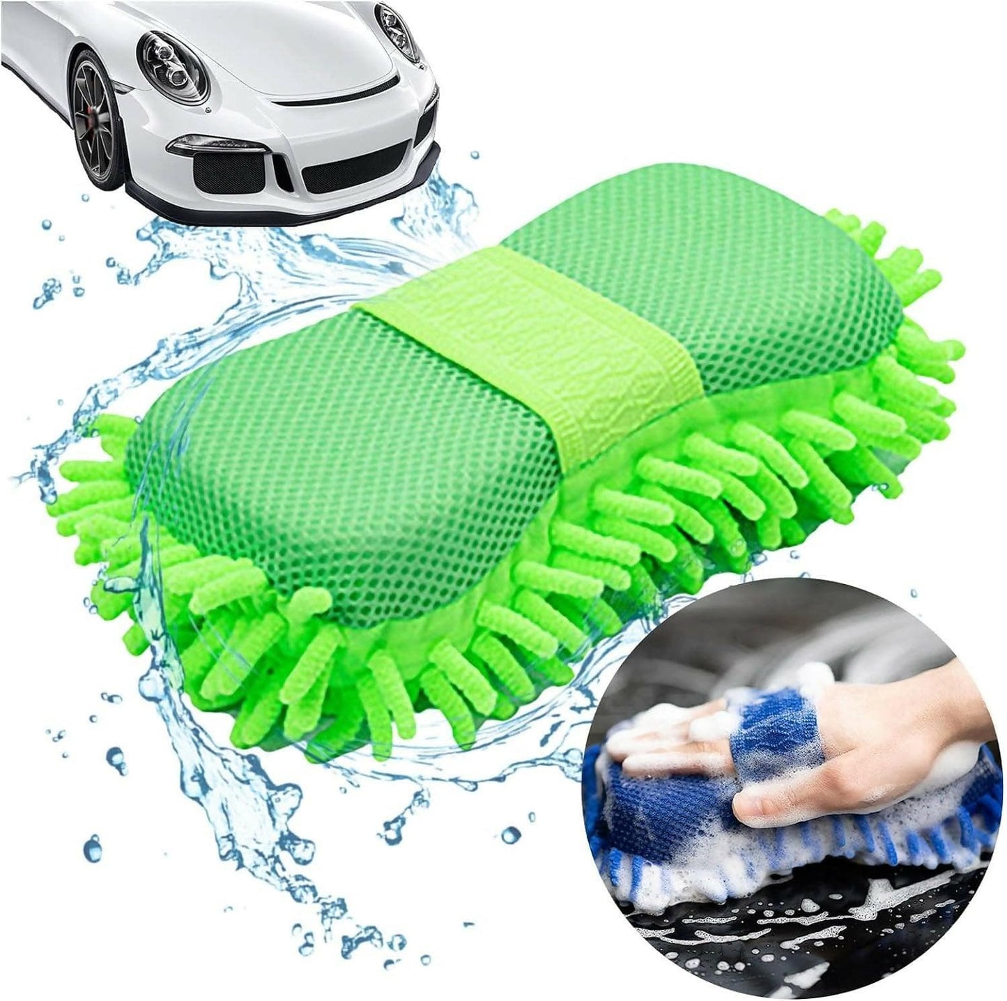 Microfiber Car Wash Sponge with Hand Strap (Green) - HalfPe