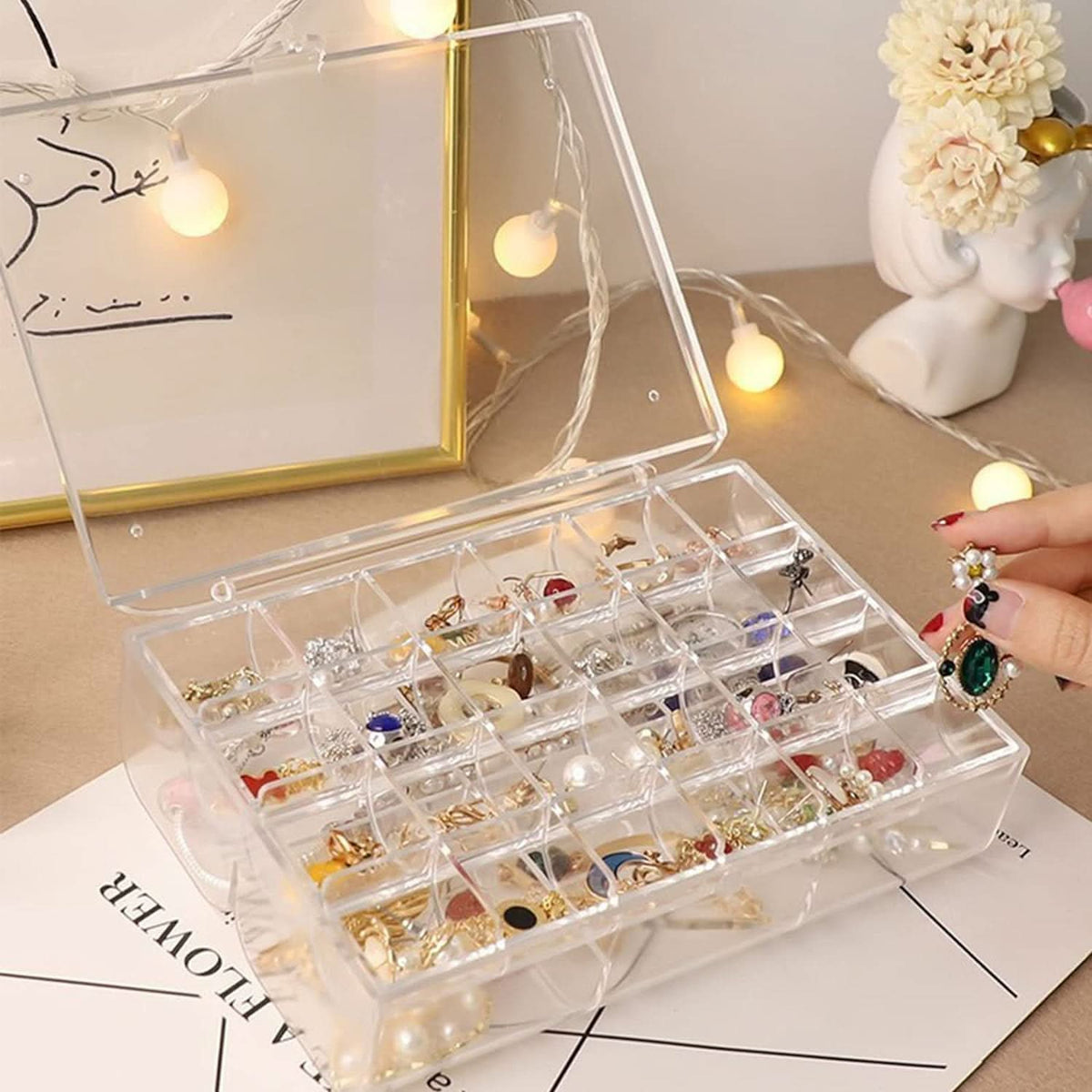 Acrylic 2-Layer Jewelry Organizer Box – 30 Compartments, Dustproof & Portable HP DD