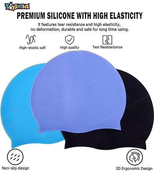 Unisex Adult Silicone Swim Cap Non-Slip Swimming (Pack of 3,Multi Colours) - HalfPe