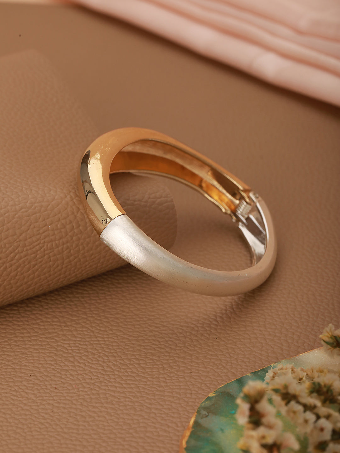 Silver & Gold ,Dual-Toned Brass Handcrafted Kada Bracelet