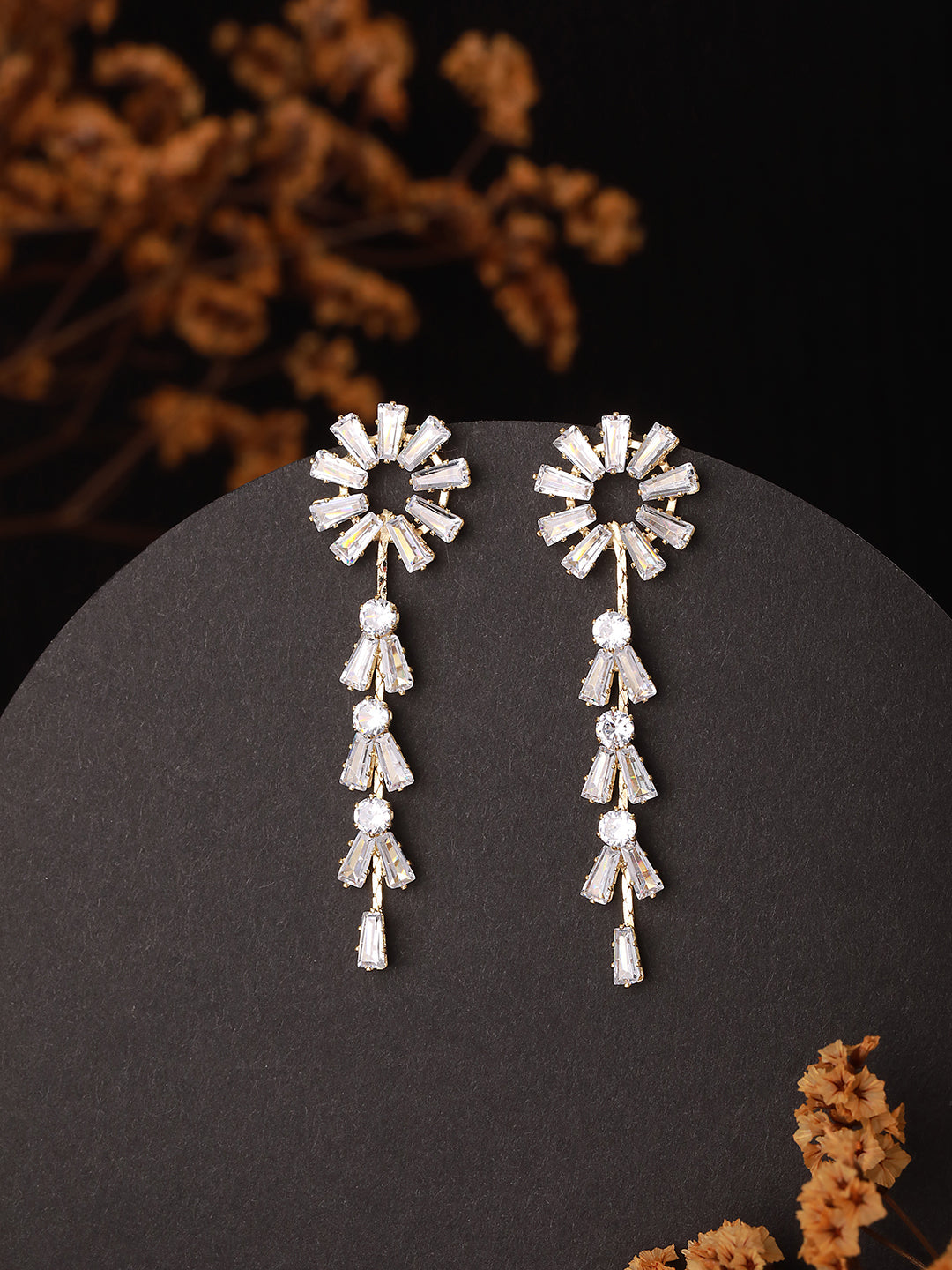 Jazz And Sizzlev¢¬†Gold-Plated Silver Toned & Cz Stone-Studded Drop Earrings