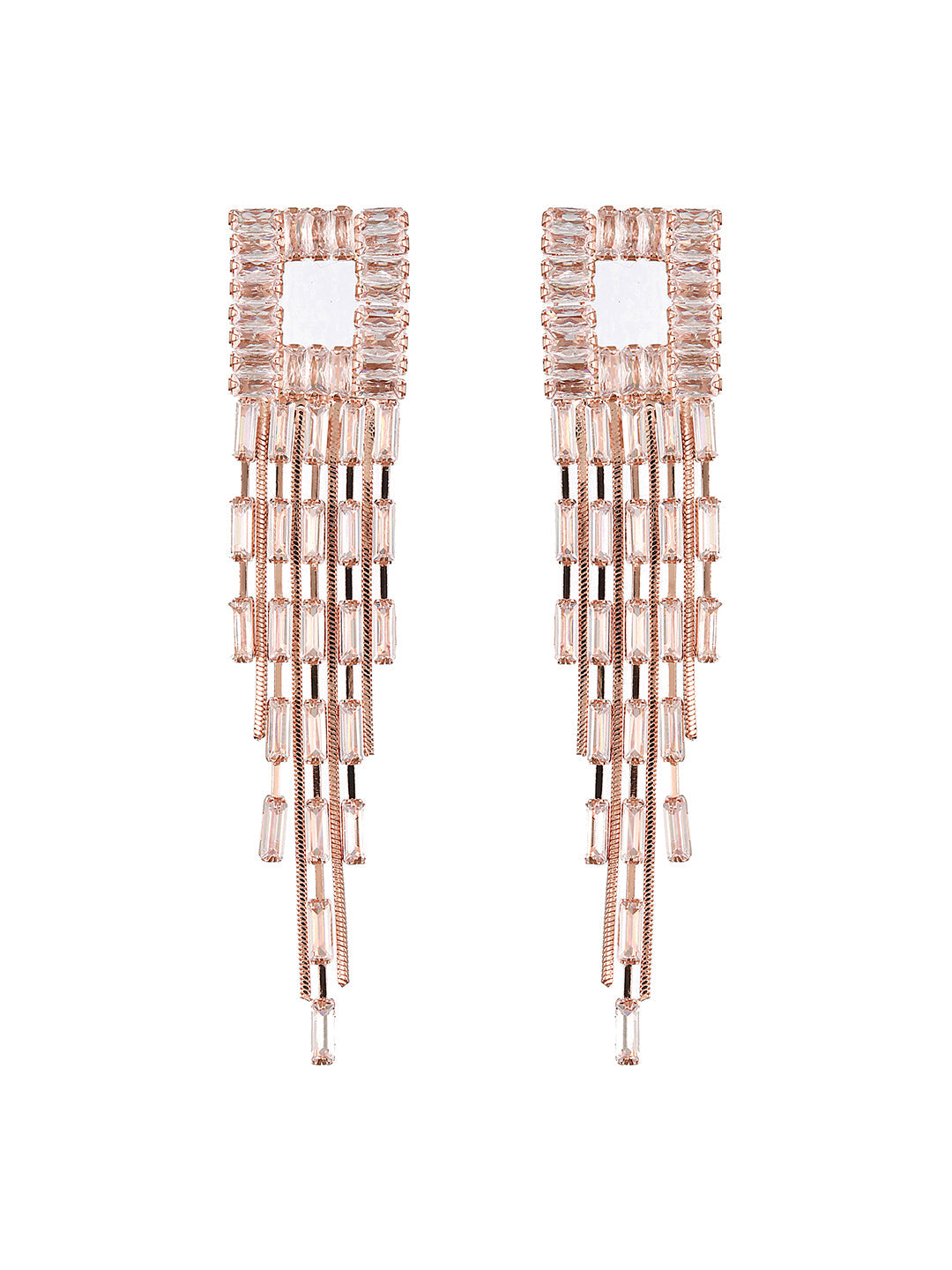 JAZZ AND SIZZLE Rose gold-Plated CZ Studded Contemporary Drop Earrings