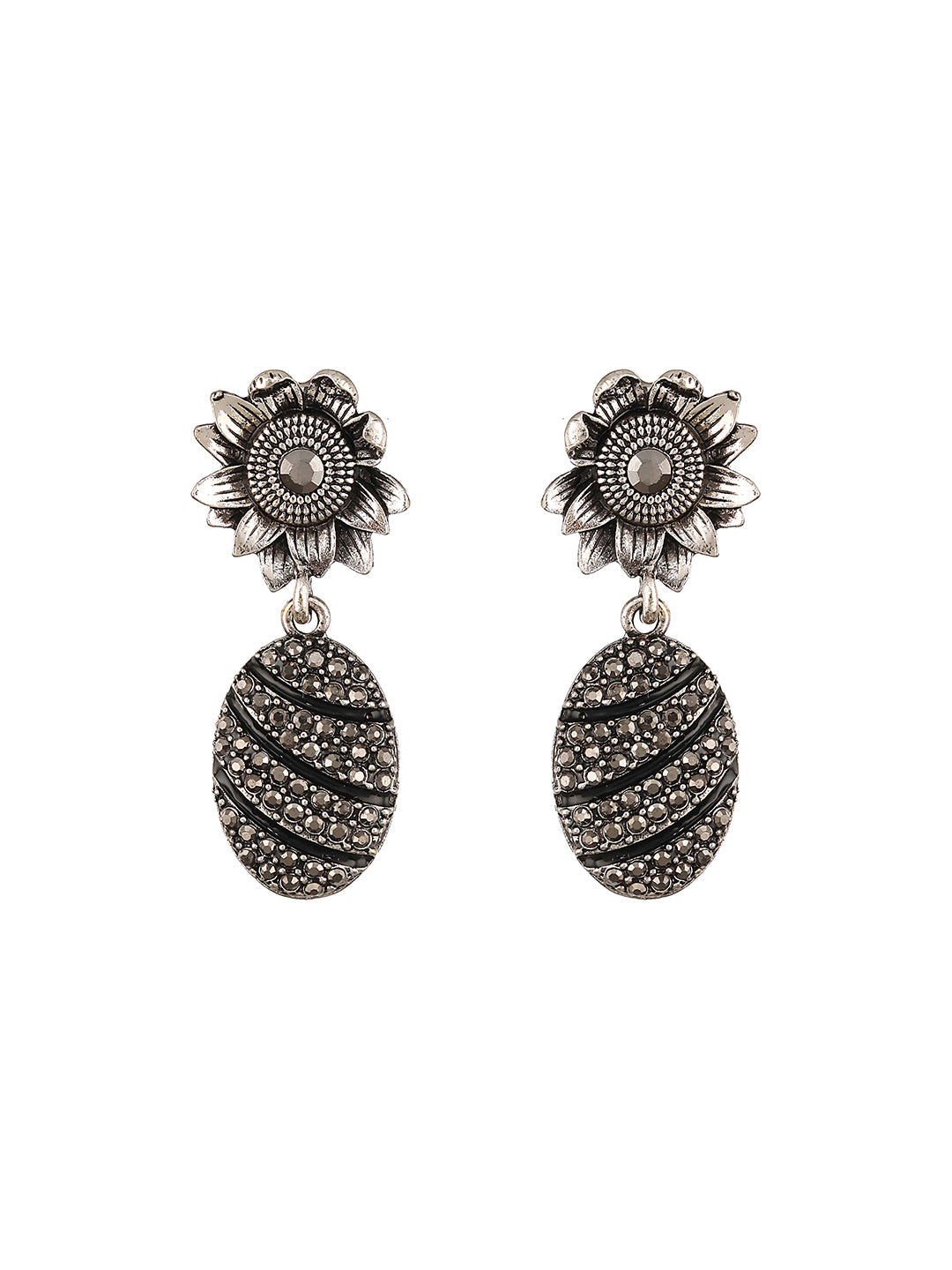 Gold-Plated Black & Silver Pineapple Drop Earrings