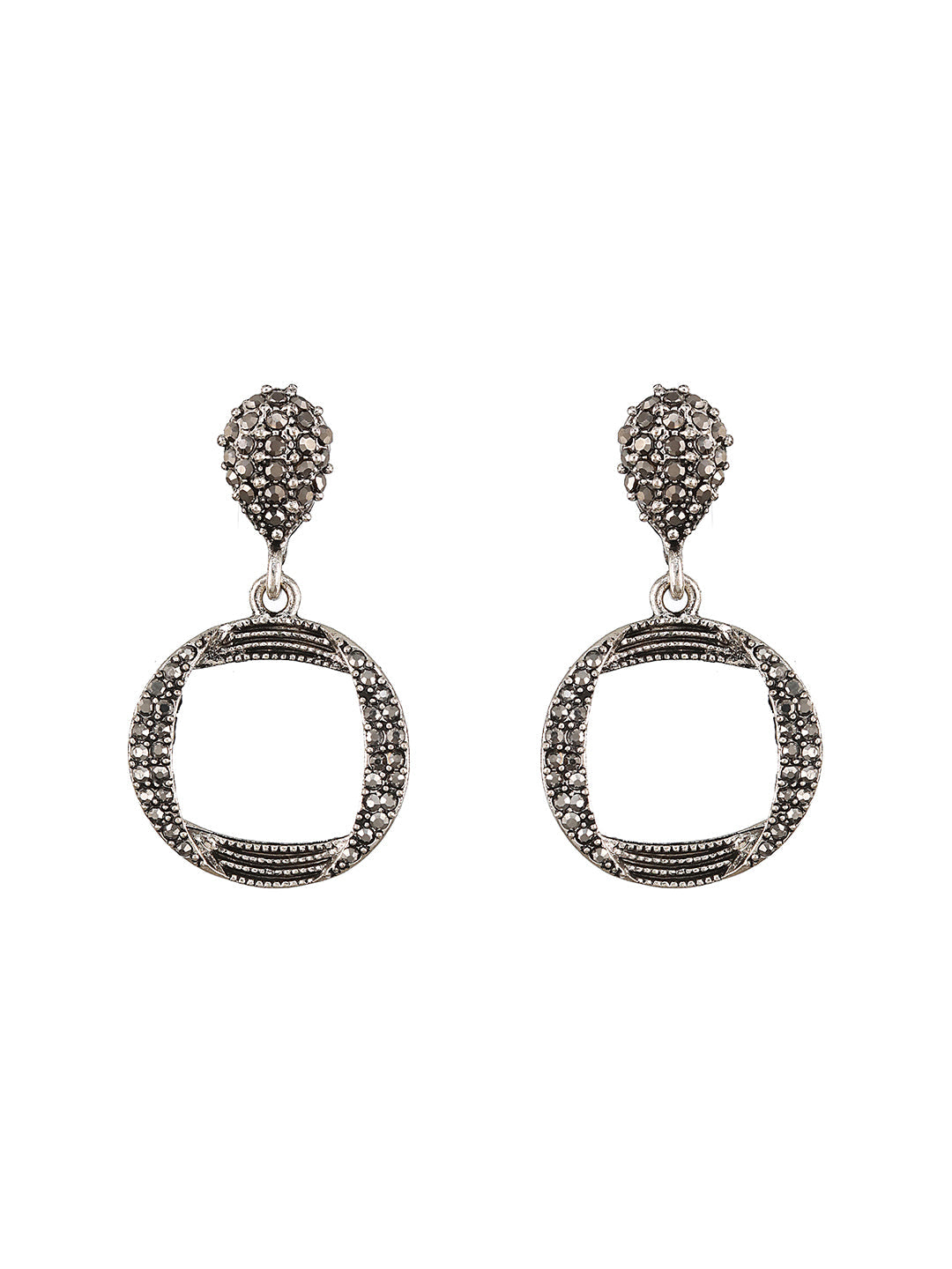 Silver-Toned Circular Drop Earrings