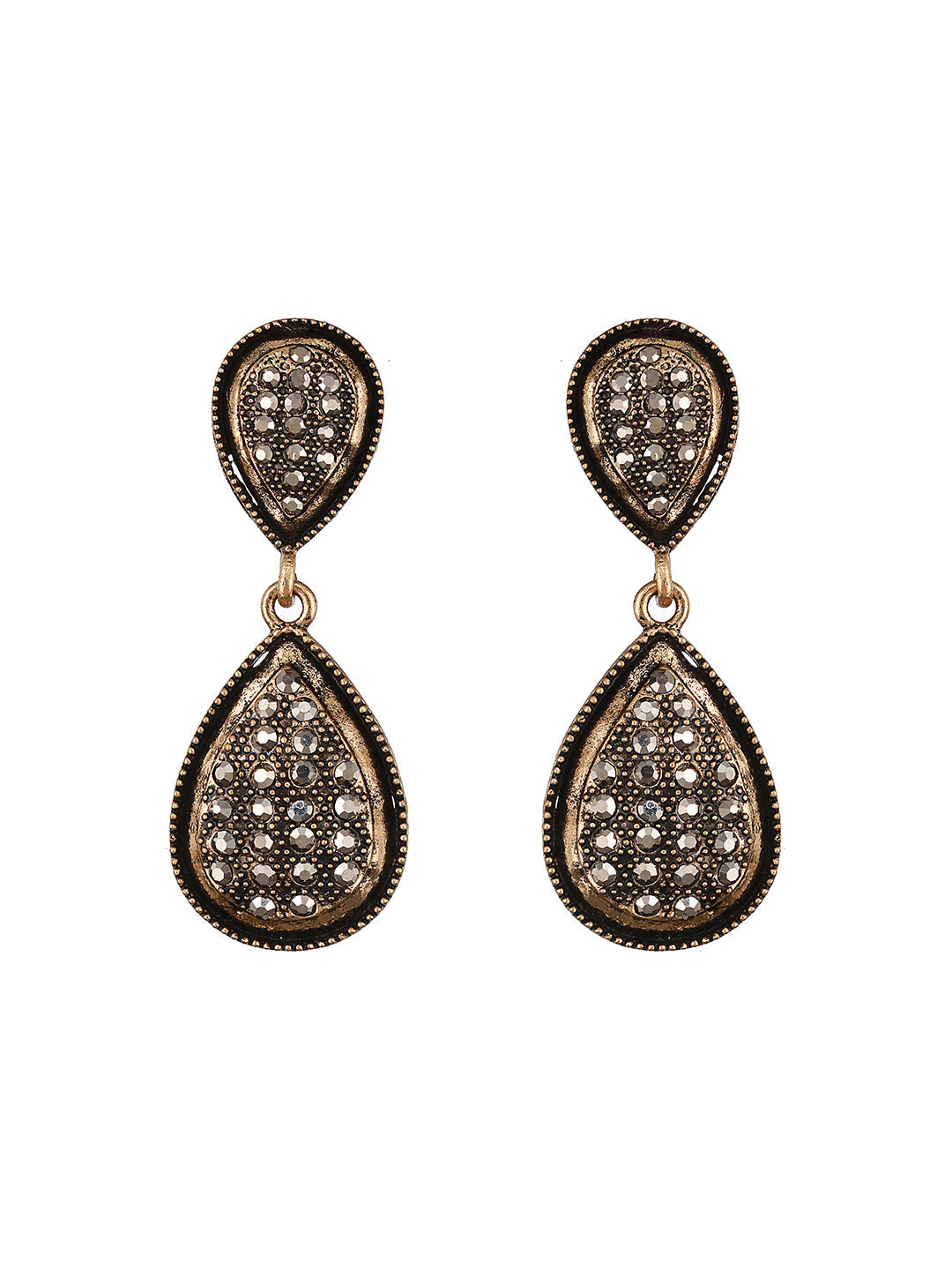 Black & Gold-Plated Contemporary Tear Drop Earrings