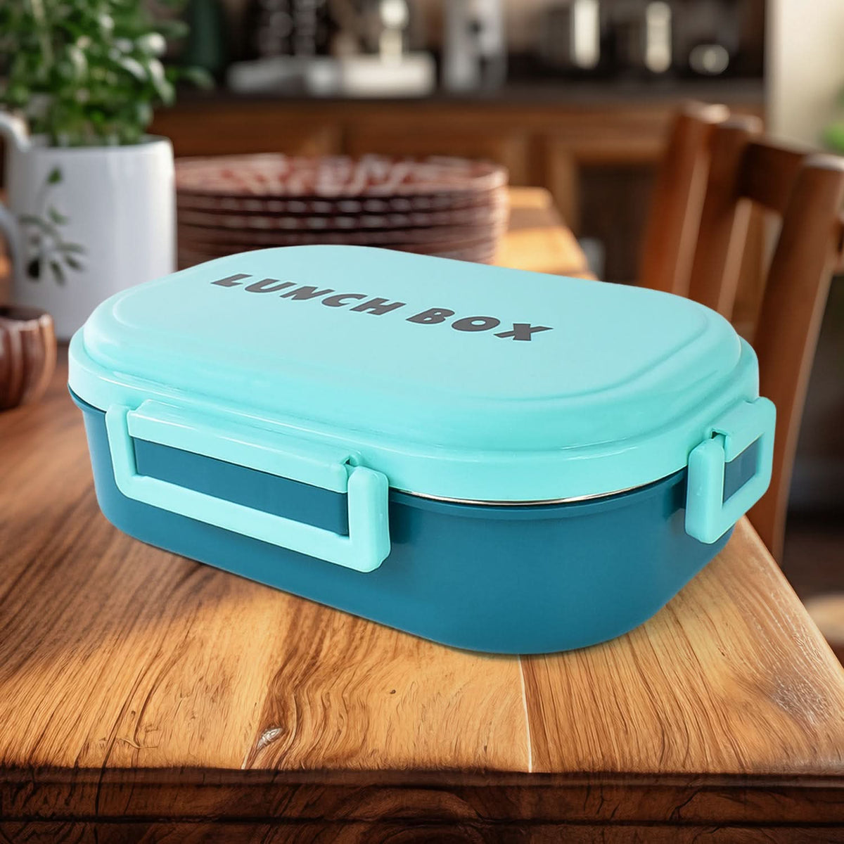 3 In 1 Spicy Bite Stainless Steel Lunch Box With Plastic Small Box  Spoon (1 Set) (Multicolor) HP DD