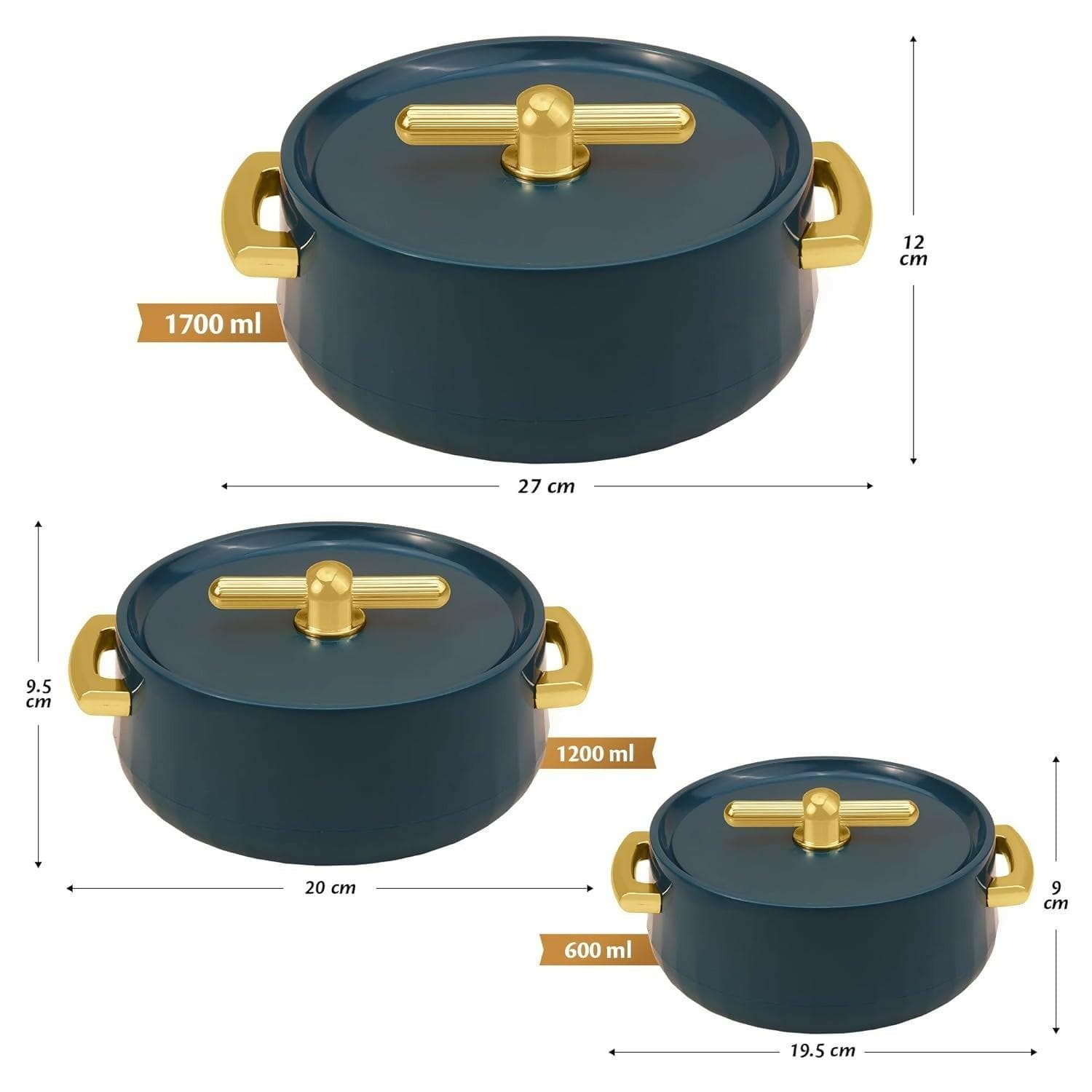 SELVEL Elegance Inner Steel Casserole Set of 3 (1700ml, 1200ml, 600ml) - HalfPe