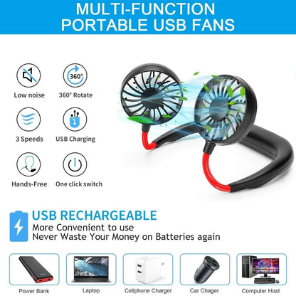 Rechargeable Hands Free Bladeless Personal Mini Fan,3 Speeds 48 Air Outlet - HalfPe