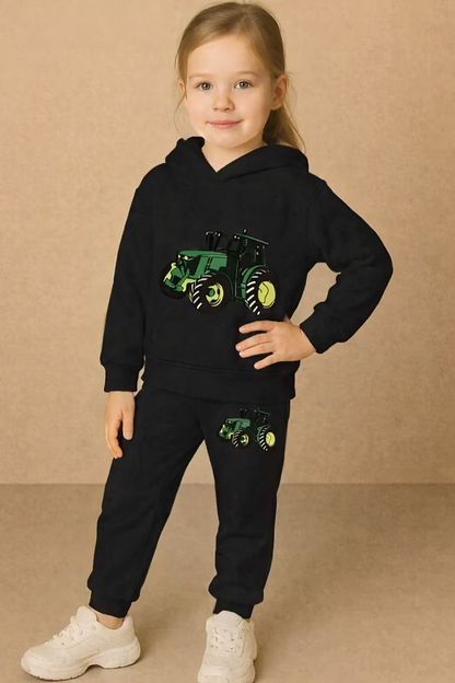 Kids Black Hoodie and Jogger Set with Cute Print Luck Fashion