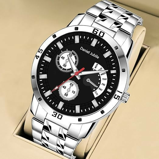 Men’s Analog Wrist Watch | Sleek Stainless Steel Strap with Day Function Feature