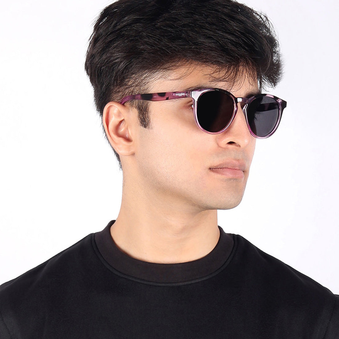 Black Radon Printed Polarized Round Sunglasses - View 5