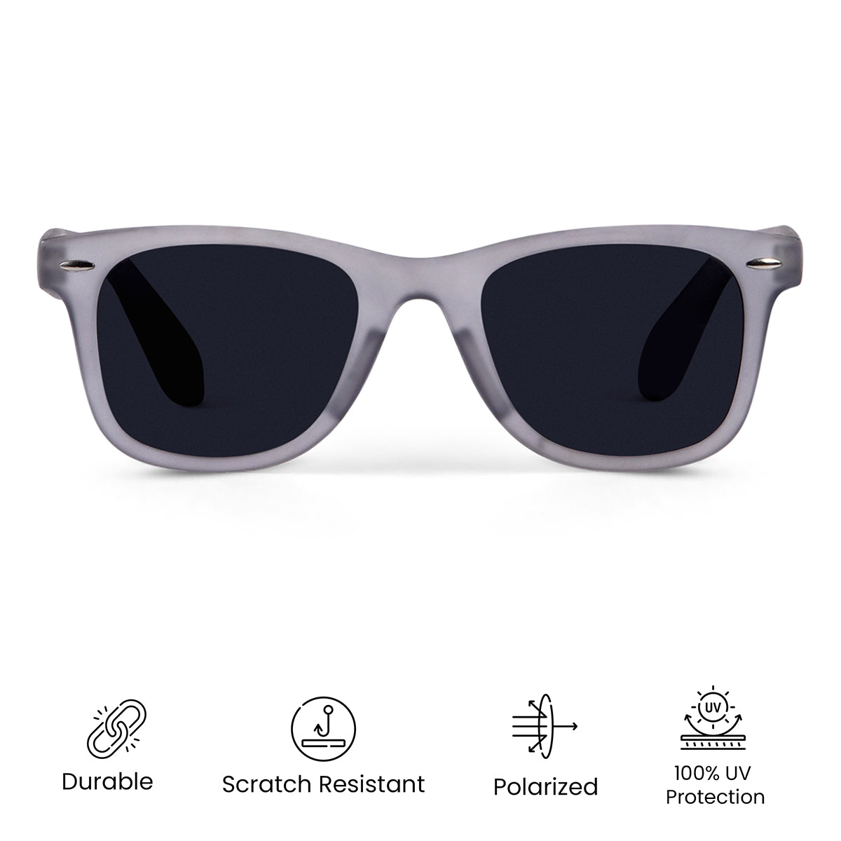 Grey Transparent Polarized Wayfarer Sunglasses - View 10