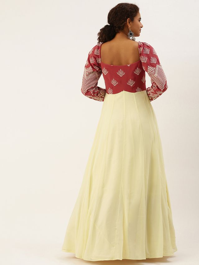 Bollywood Vogue Ready To Wear Mauve Embroidered Off White Georgette Gown