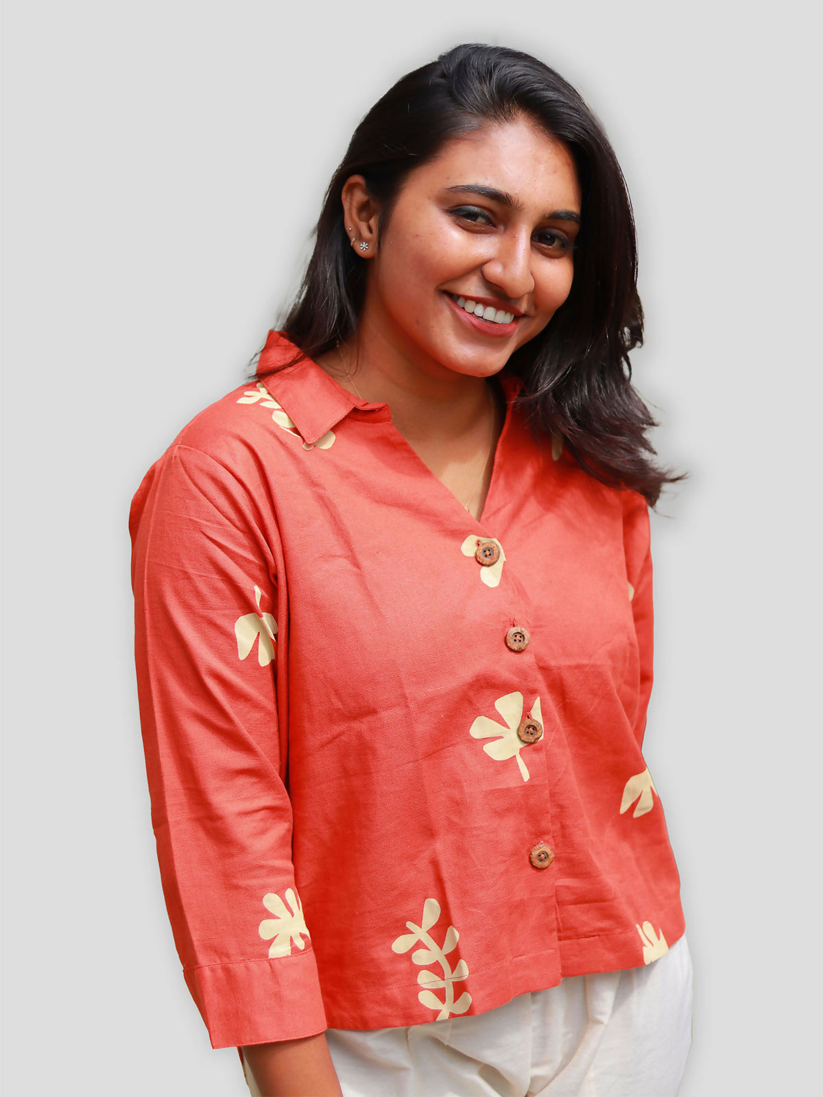 Women's Rust Orange Cotton-Linen Boxy Shirt