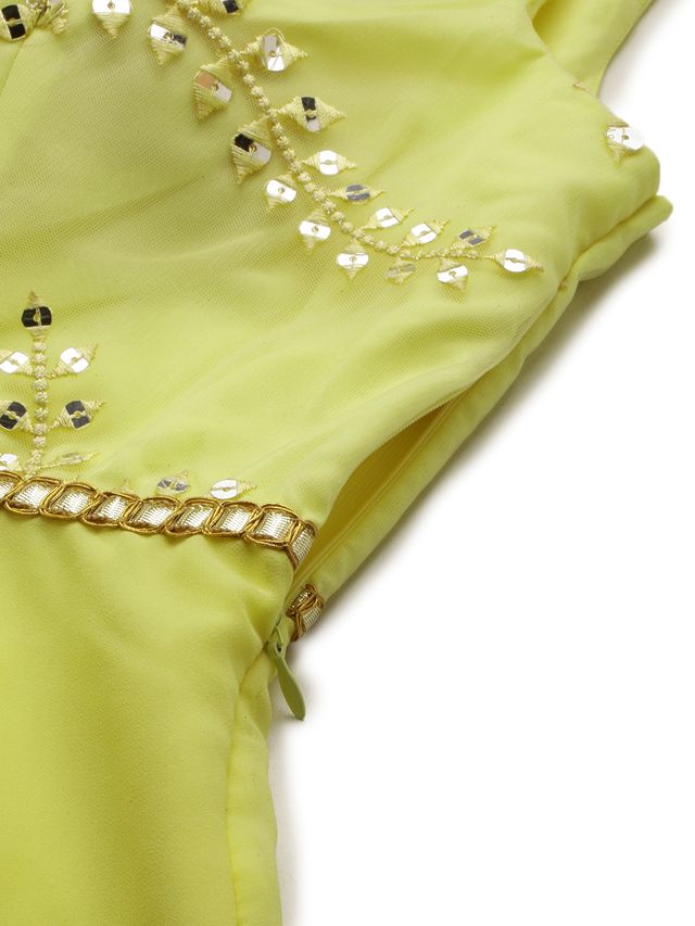 Bollywood Vogue Ready To Wear Yellow Embroidered Boat Neck Gown