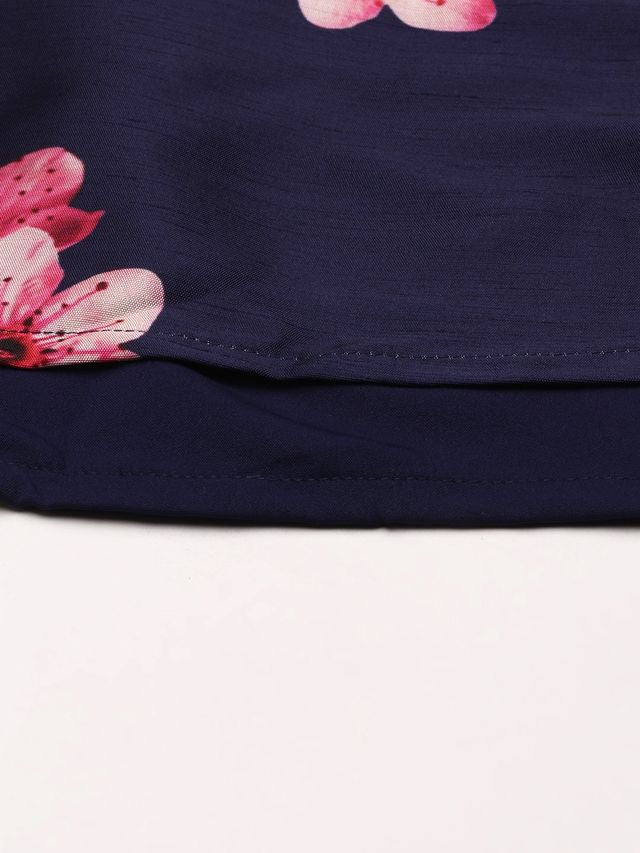 Bollywood Vogue Ready To Wear Blue Printed Art Silk Dress