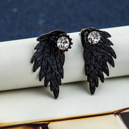 Heavenly Extravaganza: Black Geometric and Angel Wing Earrings Combo Set of 2