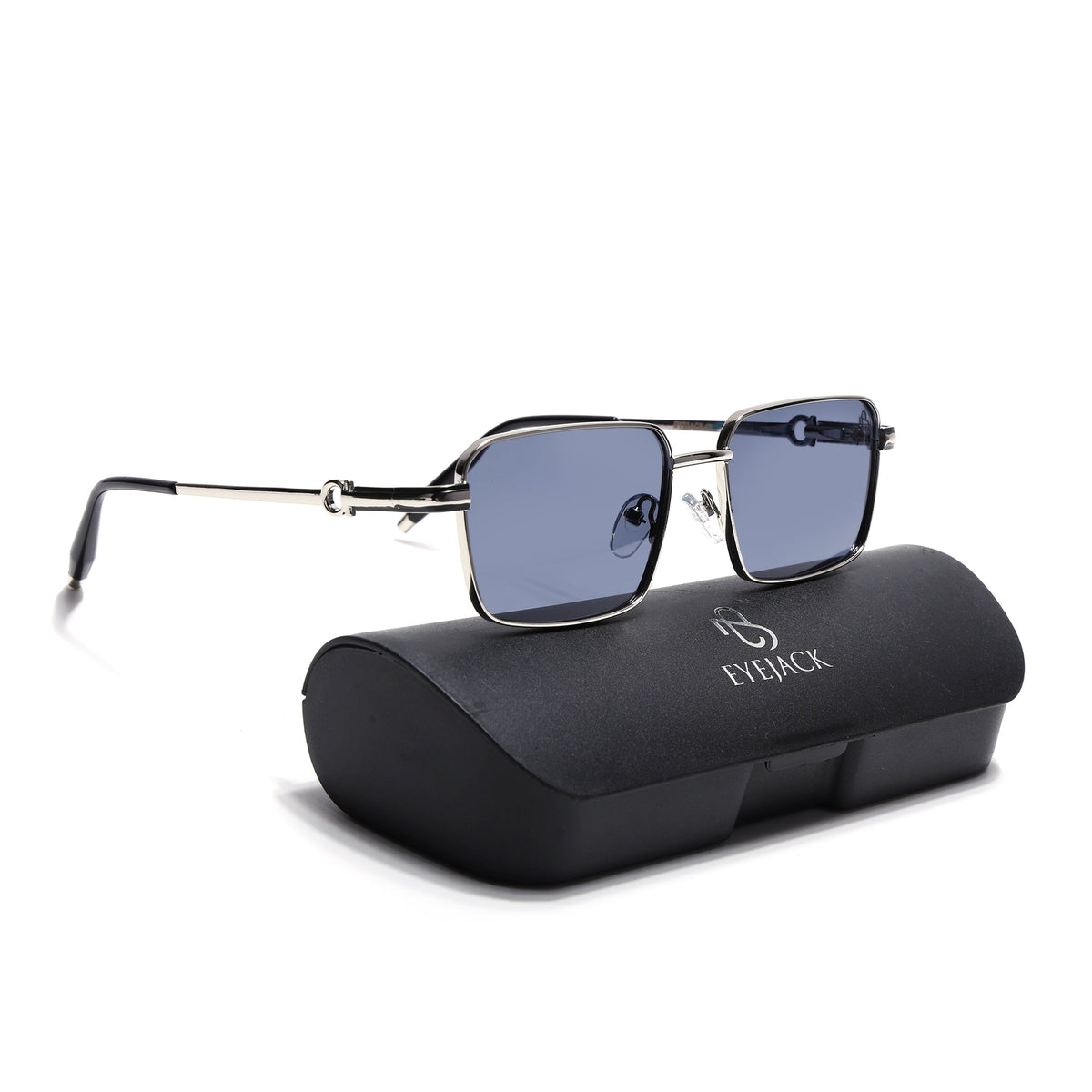 Mocha Silver Rectangle Sunglasses for Men and Women - with box packaging