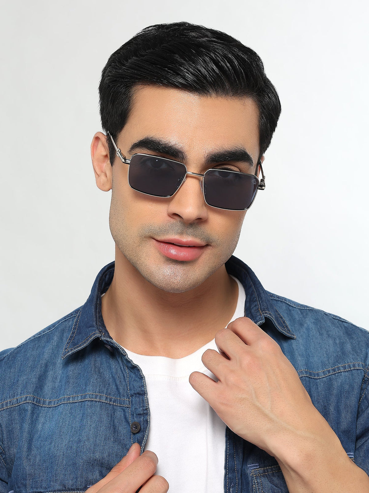 Mocha Silver Rectangle Sunglasses for Men and Women - view 1