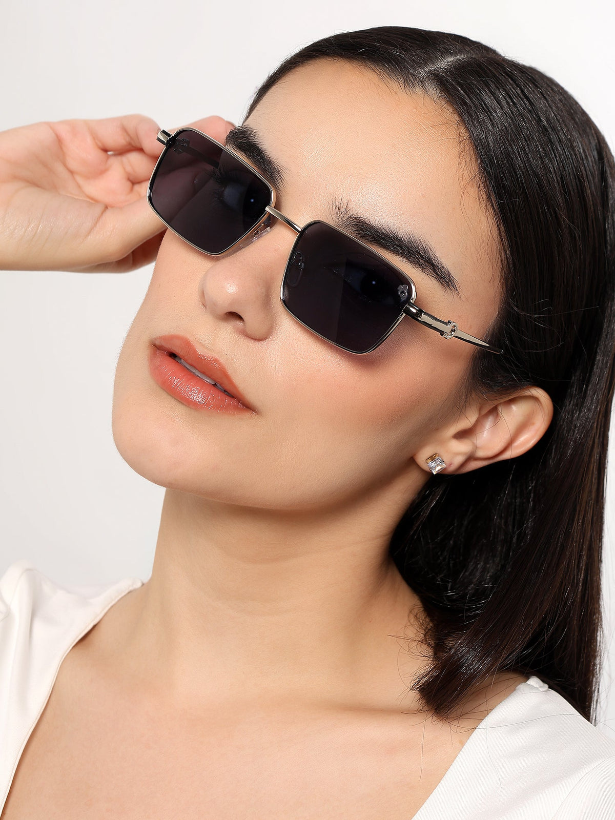 Mocha Silver Rectangle Sunglasses for Men and Women - view 7