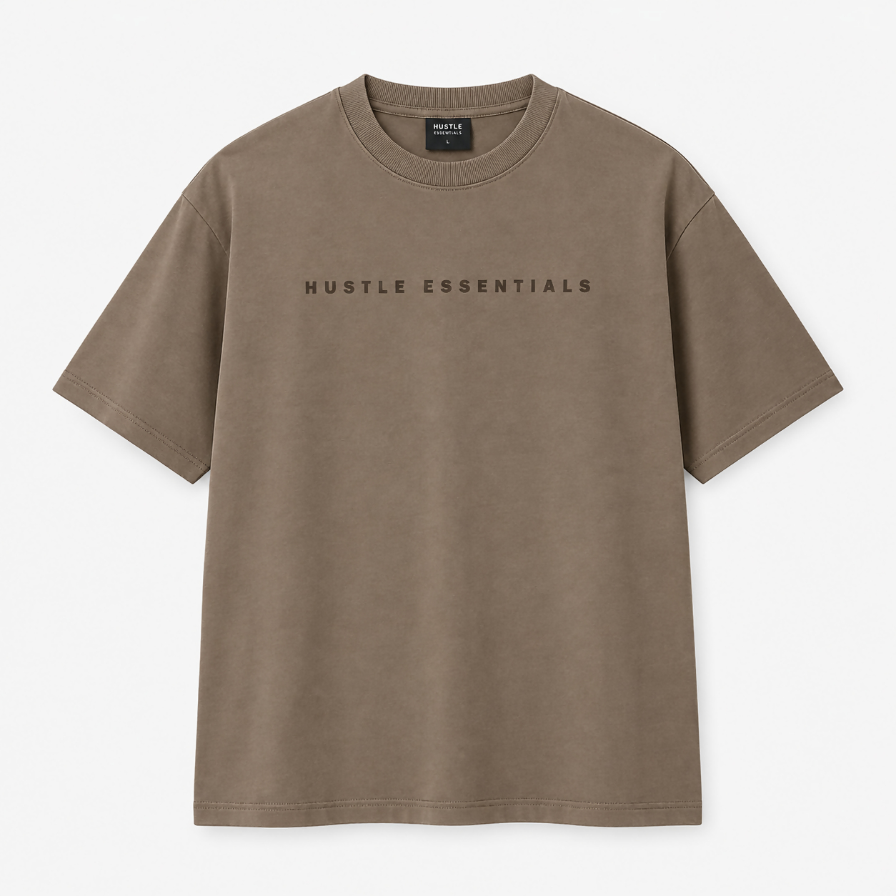 Men’s Relaxed Fit Hustle Essentials Printed Crew Neck T-Shirt – Brown