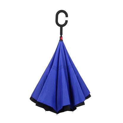 Plain Design Windproof Upside Down Reverse Umbrella With C-shaped Handle