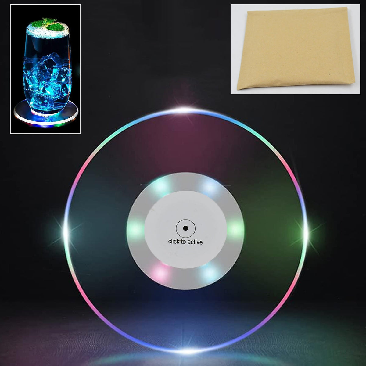Colorful Led Cocktail Coaster Round Ultra-thin Led Drink Coaster (1 Pc) HP DD